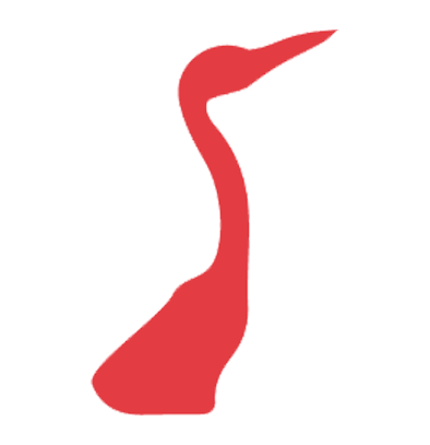 Stylized red silhouette of a heron against a transparent background