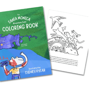 Cover of "The Santa Monica Mountains Fund Coloring Book" featuring colorful illustrations by Sydney Kysar