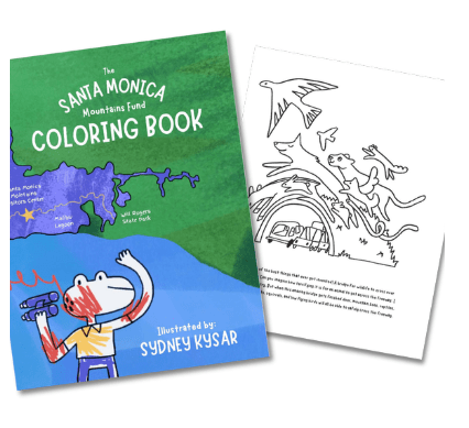 Cover of "The Santa Monica Mountains Fund Coloring Book" featuring colorful illustrations by Sydney Kysar