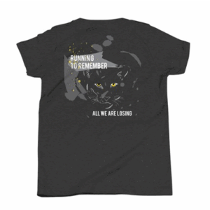 Dark gray t-shirt featuring a stylized graphic of a panther's face with yellow eyes.