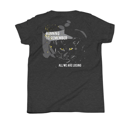 Dark gray t-shirt featuring a stylized graphic of a panther's face with yellow eyes.