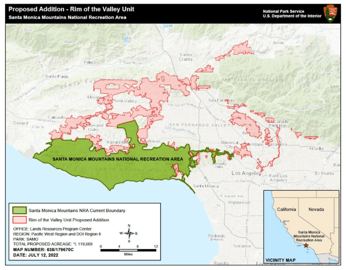 Map showing the proposed addition of the Rim of the Valley Unit to the Santa Monica Mountains
